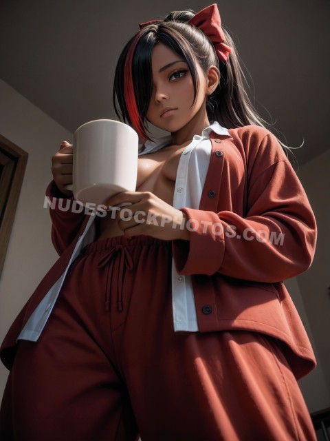 Woman in Cozy Loungewear Holding Coffee Mug