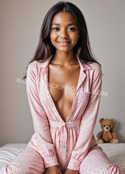 Black Teen in pink pajamas