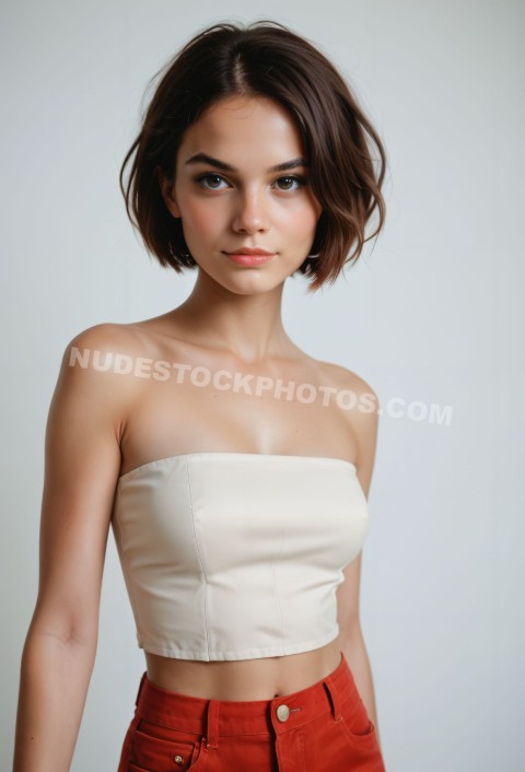 Portrait of young woman in tube top