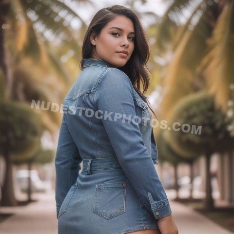 Confident Ecuadorian Woman in Denim Dress